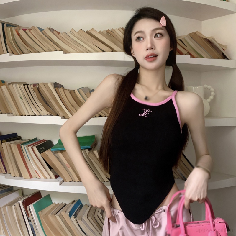 Áo Tank Top Dệt Kim Sát Nách Dáng Ôm Thêu Chữ Kiểu Hàn Quốc Thời Trang Mùa Hè Cho Nữ