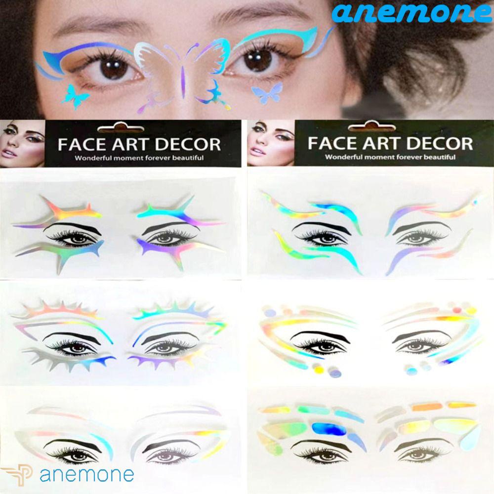 Bộ 6 Tấm Hình Xăm Dán Mặt / Mắt Lấp Lánh Màu Sắc Cầu Vồng Chống Thấm Nước Trang Điểm Lễ Hội Cho Nữ