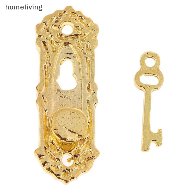 Tay Nắm Cửa Kim Loại Mini Màu Vàng Kèm Chìa Khóa Tỉ Lệ 1 / 12 Trang Trí Nhà Búp Bê