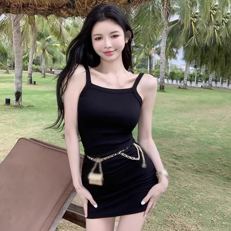 Đầm Hai Dây Hở Lưng Dáng Ôm Thời Trang Mùa Hè Phong Cách Hàn Quốc Cho Nữ