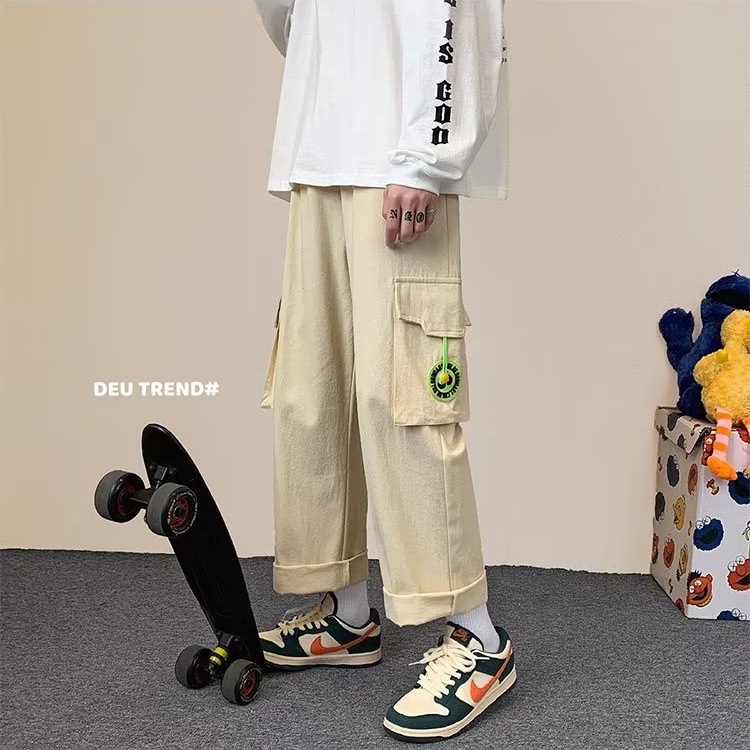 Quần Dài Ống Rộng Nhiều Túi Phong Cách Nhật Bản Dành Cho Nam