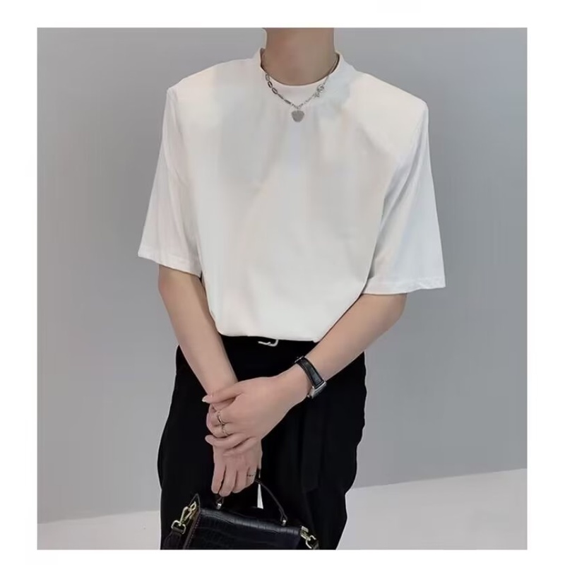 Áo Thun Đệm Vai Tay Lửng Màu Đen Trơn Trọng Lượng Nặng