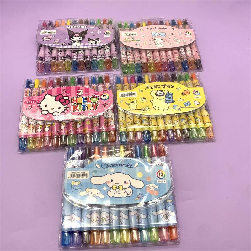 12 cái / bộ sanrio cinnamoroll mymelody kuromi pompom purin non-toxic crayon oil painting stick kids student pastel pencils for drawing coloured pencils quà tặng sinh nhật