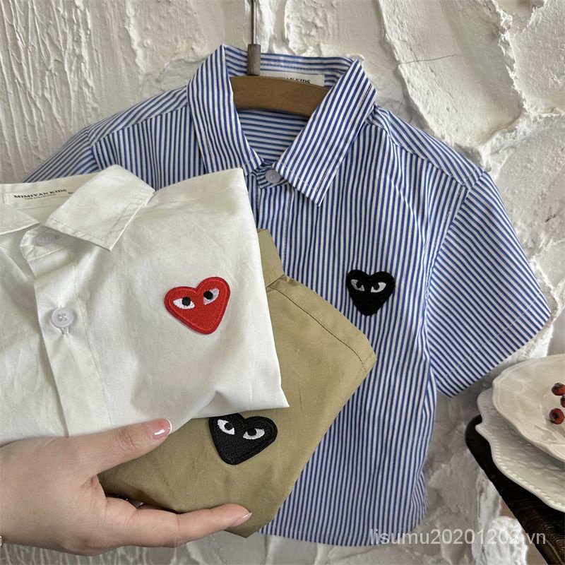 Áo Sơ Mi Cotton Ngắn Tay Họa Tiết Kẻ Sọc Phong Cách Hàn Quốc Mới 2023 Cho Bé Trai