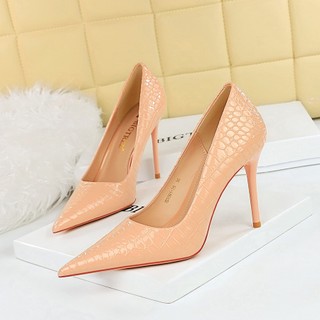 3391-29 European and American style fashion sexy slimming high heels thin heel shallow mouth pointed patent leather snake pattern high heel shoes RQD2
