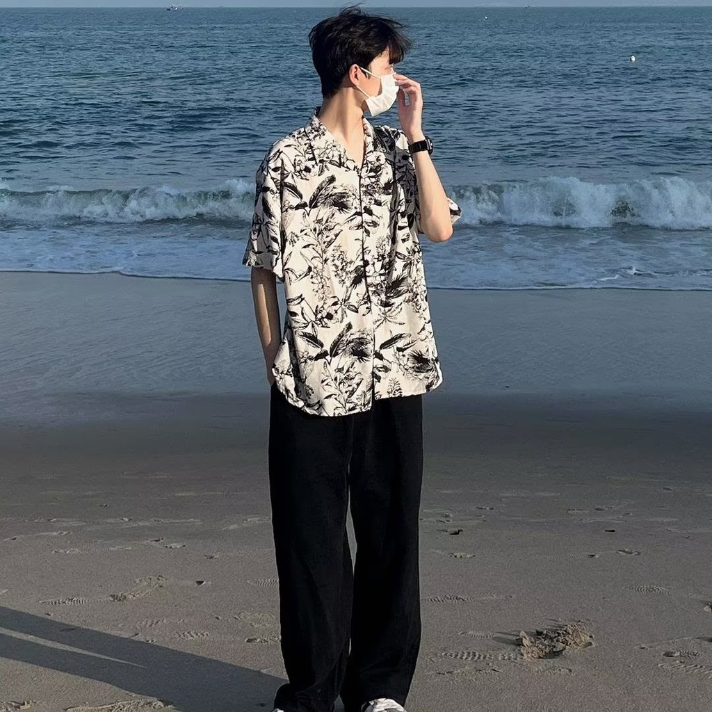 Áo Sơ Mi Lụa Lạnh Mỏng Cao Cấp Tay Ngắn Dáng Rộng Phong Cách Nhật Bản Thời Trang Mùa Hè Mới Cho Nam