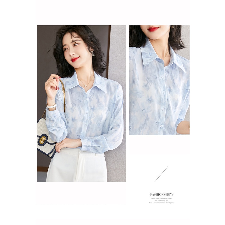 Áo Sơ Mi Chiffon Tay Dài Dáng Rộng In Hoa Màu Sắc Đơn Giản Thời Trang Mùa Thu Cao Cấp Cho Nữ