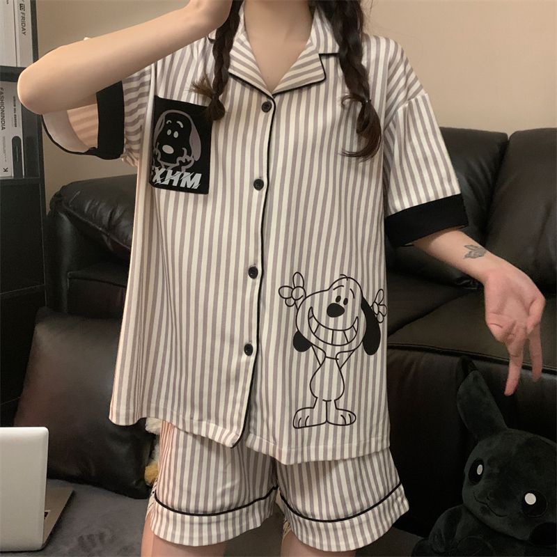 Bộ Đồ Ngủ Ngắn Tay Dáng Rộng Vải Mỏng Thiết Kế Dễ Thương Thời Trang Mùa Hè Dành Cho Nữ Sinh