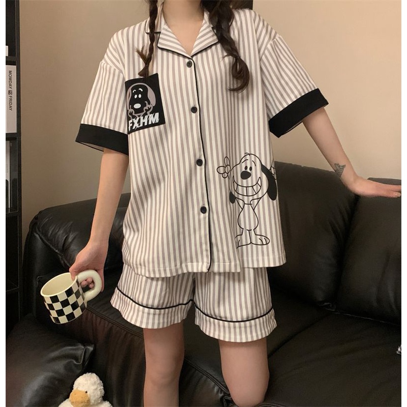 Bộ Đồ Ngủ Ngắn Tay Dáng Rộng Vải Mỏng Thiết Kế Dễ Thương Thời Trang Mùa Hè Dành Cho Nữ Sinh