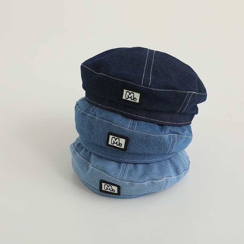 Mũ Beret Denim Thêu Chữ M Phong Cách Hip Hop Thời Trang Cho Bé