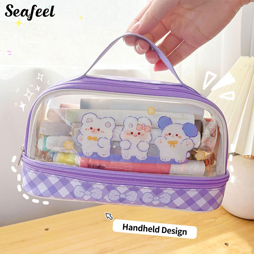 Túi Đựng Bút Bằng Da Sức Chứa Lớn Họa Tiết Hoạt Hình Có Thể Nhìn Thấy