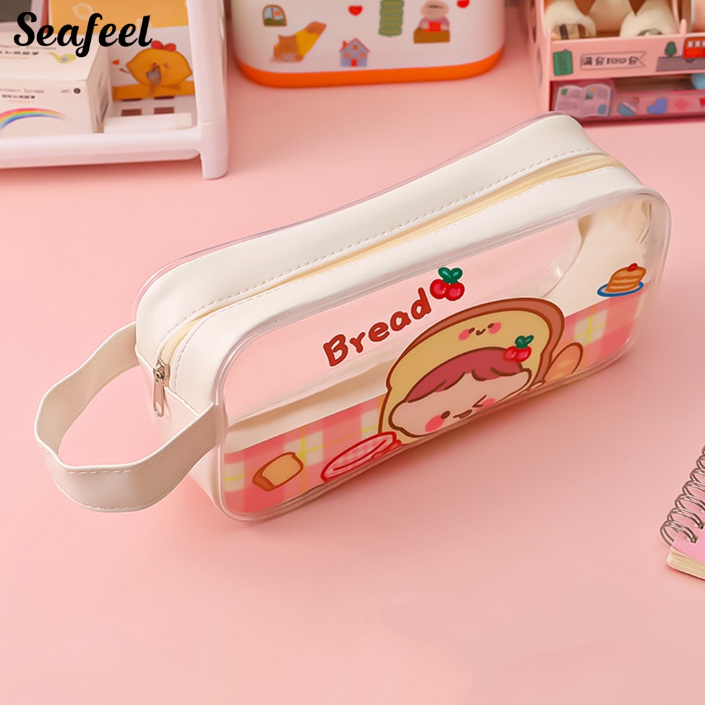 Túi Đựng Bút Trong Suốt Chống Thấm Nước Sức Chứa Lớn Có Khóa Kéo In Họa Tiết Hoạt Hình