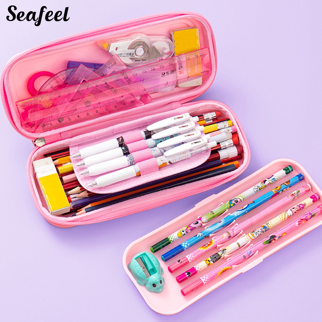 Hộp Đựng Bút 3 Ngăn Phân Loại Sức Chứa Lớn Chống Bẩn In Họa Tiết Hoạt Hình Dành Cho Học Sinh