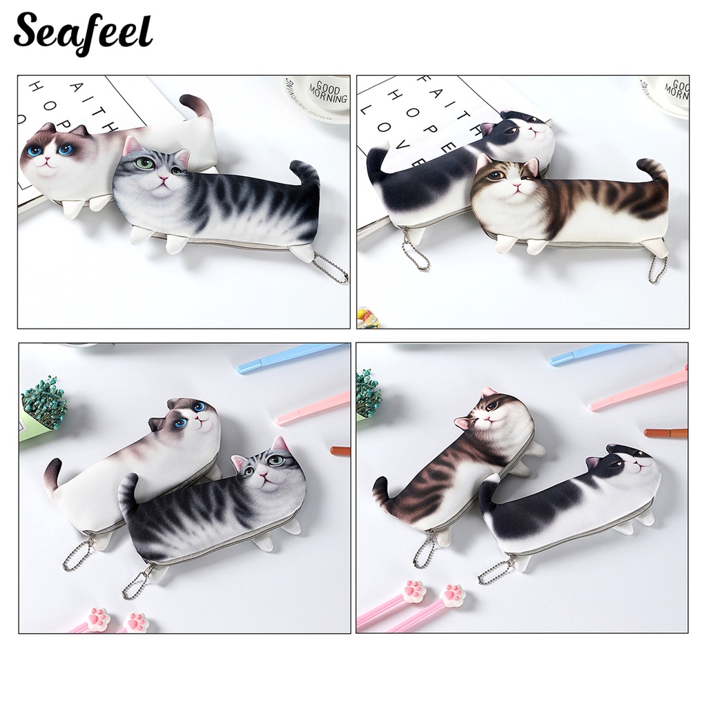 Túi Đựng Bút Sức Chứa Lớn Chống Bụi Hình Mèo Biển Dễ Thương Cho Học Sinh