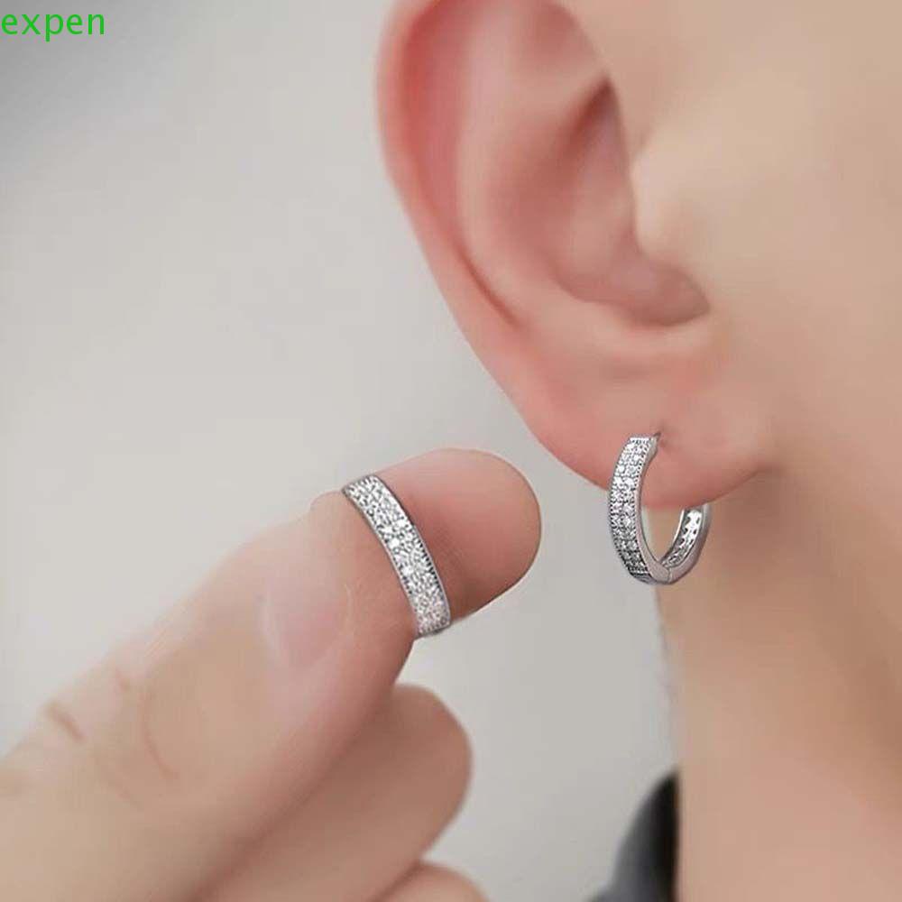 Khuyên Tai Tròn Đính Đá Phong Cách Hàn Quốc Đơn Giản Dành Cho Nam Nữ