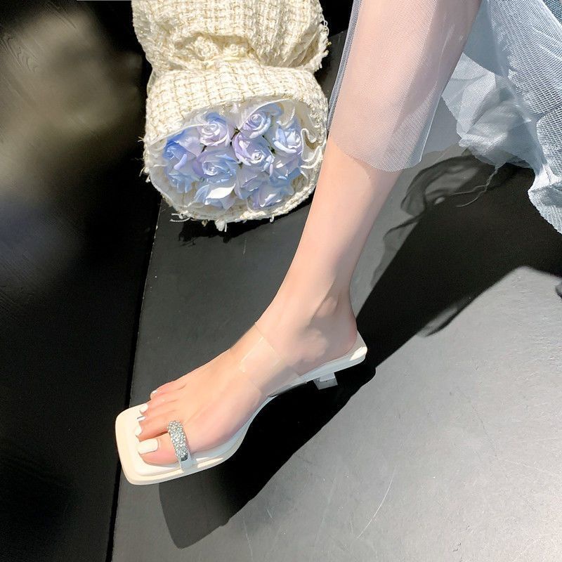 Giày Cao Gót Quai Trong Suốt Đính Đá Thời Trang Mùa Hè Dành Cho Nữ