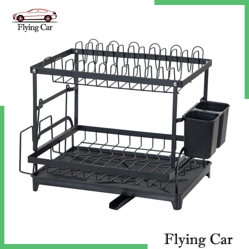 Giá Đựng Đĩa Và Thớt 2 Tầng Ráo Nước Dung Tích Lớn Chống Rỉ Sét Kèm Khay Nhỏ Giọt Cho RV Cắm Trại