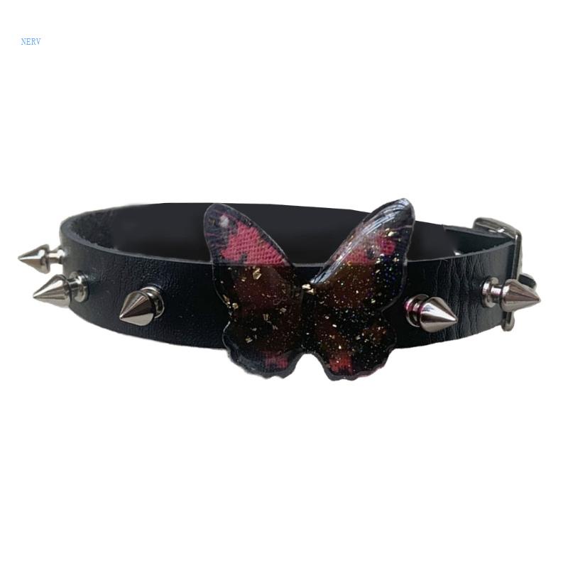 Vòng Cổ Choker Da PU Mặt Hình Bướm Thời Trang Cho Nữ