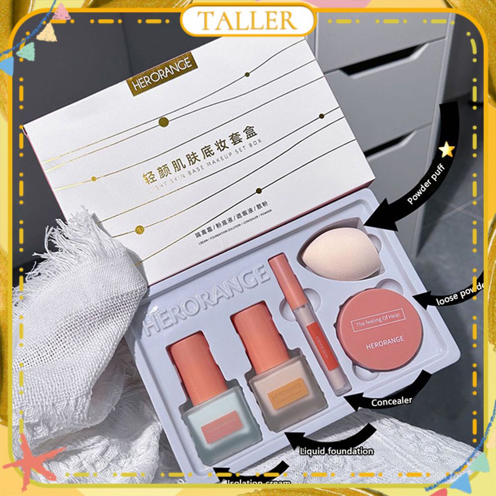 ✧Bộ Trang điểm Cơ Bản Cho Da Sáng Ready Stcok Herorange Hộp Phấn Nền Cách Ly Kem Che Khuyết điểm Phấn Phủ Trọn Bộ Phù Hợp Cho Người Mới Bắt đầu Dưỡng ẩm Trang điểm Mặt Lâu Trôi 2 Mà