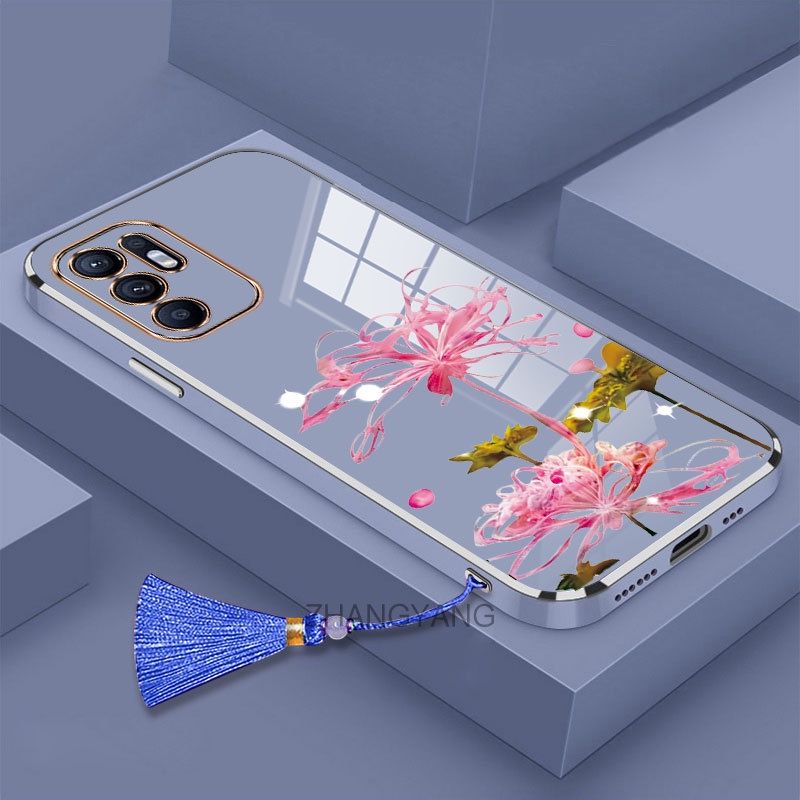 Ốp lưng oppo reno 6 4g reno 6 5g reno 6z 5g Ốp Điện Thoại Silicon TPU Mềm Mạ Điện Họa Tiết Hoa Có Dây Đeo Tua Rua Cho oppo reno 6 4g reno 6 5g reno 6z 5g