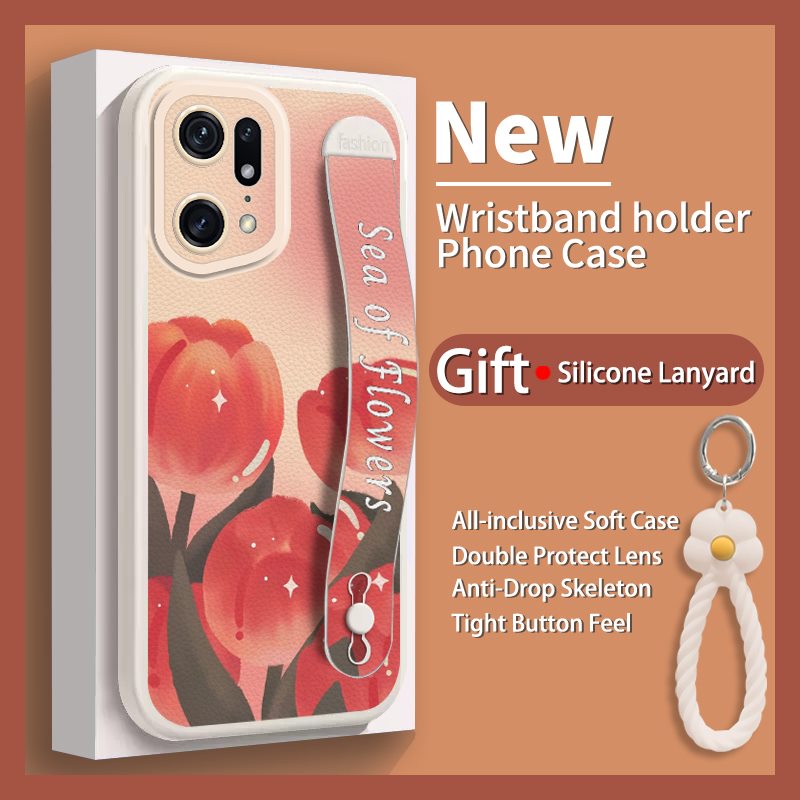 Lambskin Raised lens Phone Case For OPPO Find X5 Pro for Girls Flower bracelet youth originality top grade Soft shell lovely