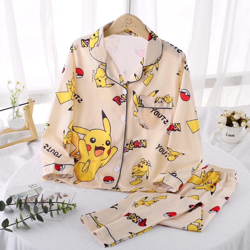 Bộ Đồ Ngủ 2 Món Gồm Áo Tay Dài + Quần Dài In Hình Hoạt Hình Pikachu Cho Bé Trai