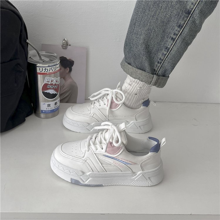 Giày Thể Thao Đế Bằng Mũi Tròn Bằng Cao Su PU Thắt Dây Chéo Thời Trang