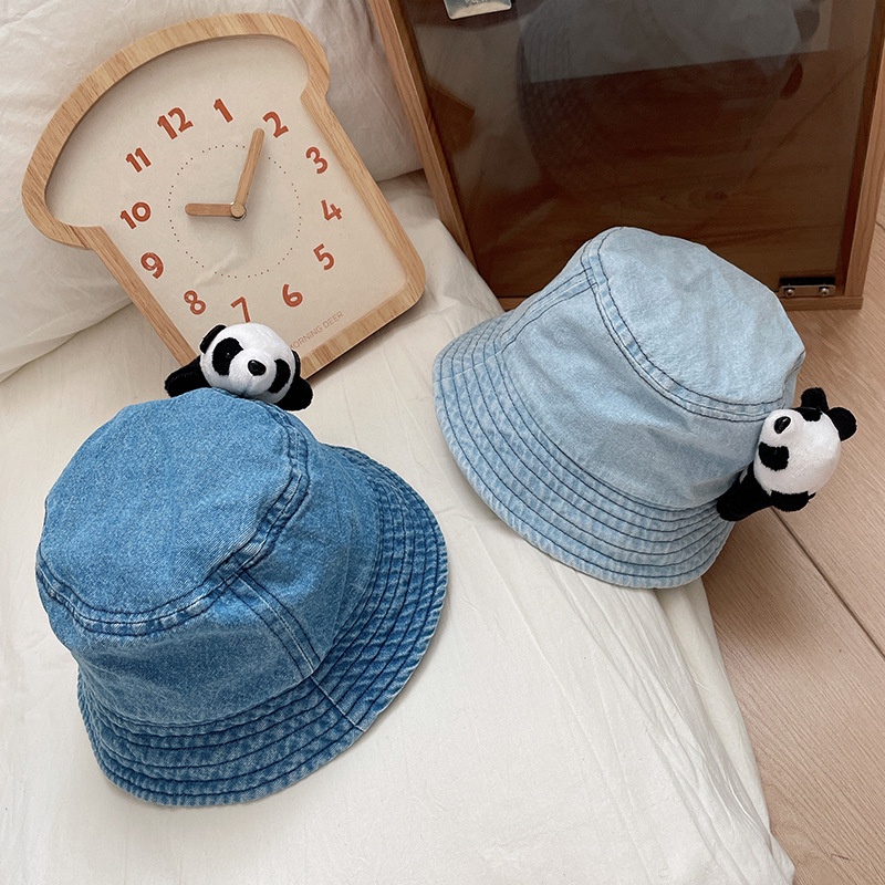 Nón Bucket Denim Hình Gấu Trúc 3D Dễ Thương Cho Bé