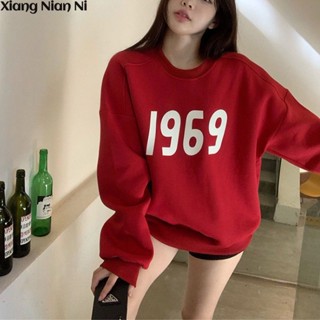 Xiang Nian Ni Áo sweater Lông Cừu Dày Cổ Tròn In Họa Tiết Mùa Đông Cho Nữ