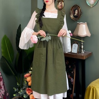 Kitchen home work clothes women's fashion Western style cotton nail art special flower shop new French apron flounced edge high-end LZZD