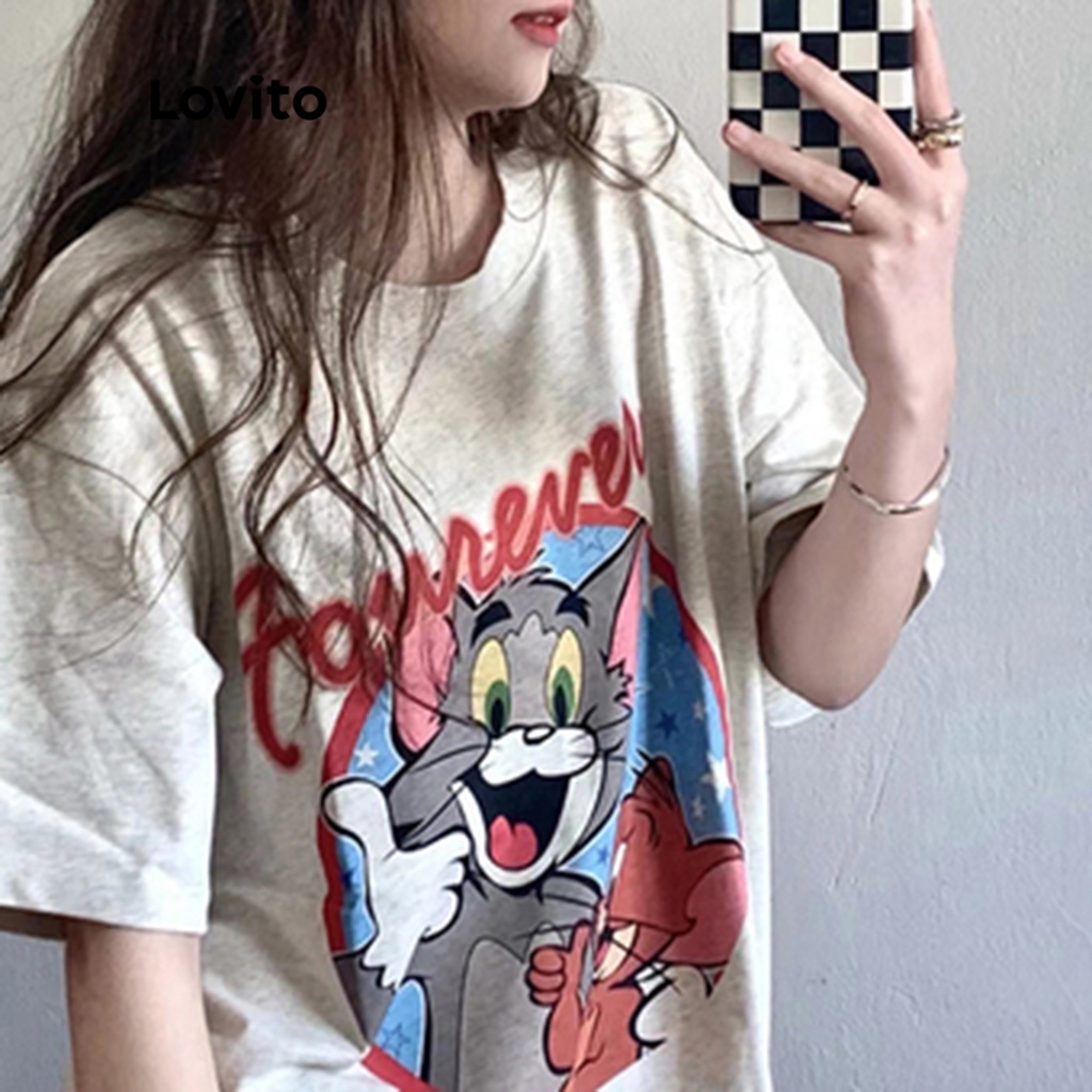 Áo thun LOVITO họa tiết hoạt hình thường ngày cho nữ LNE10153