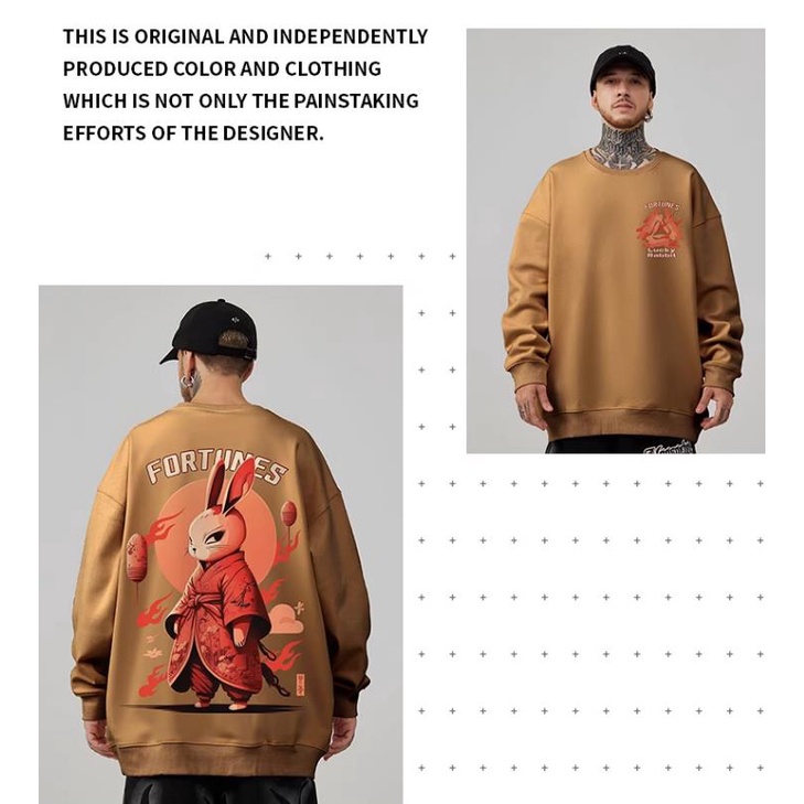 áo sweater nam bigsize có size lớn M-8xl Áo Nỉ Tay Dài Dáng Rộng In Họa Tiết Thỏ Ninja Hoạt Hình Nhật Bản Thời Trang Cho Nam Và Nữ