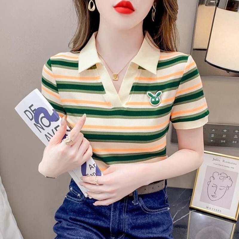 Áo Sơ Mi Polo Tay Ngắn Kẻ Sọc Thời Trang Mùa Hè Hàn Quốc 2023 Mới
