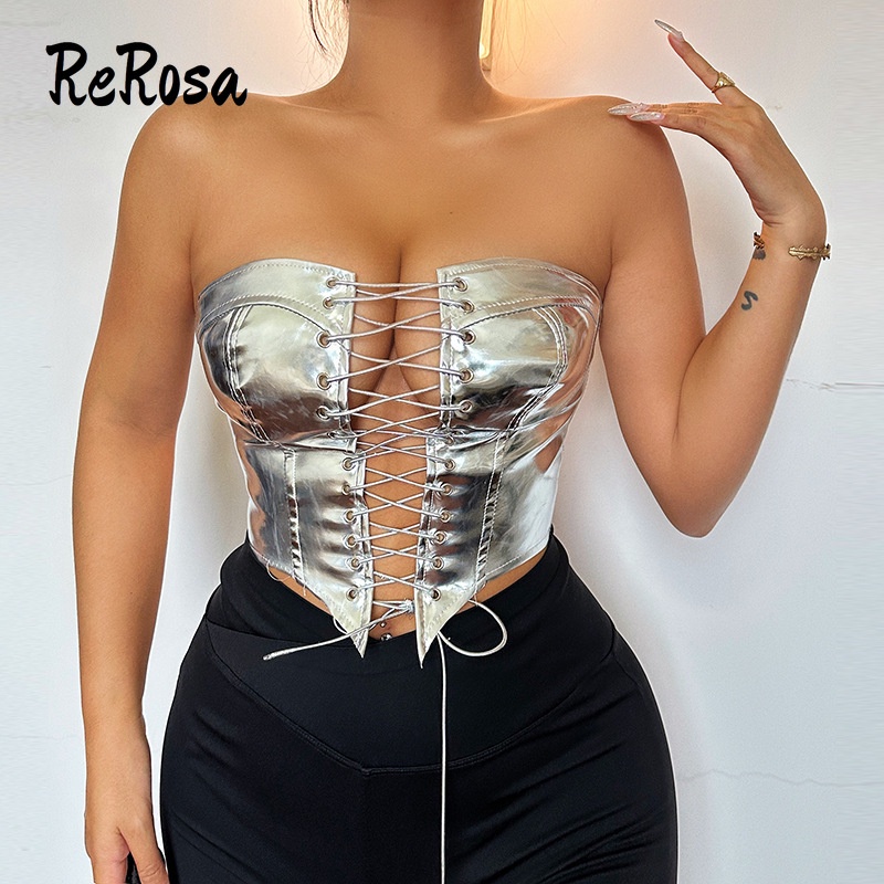 Rerosa Áo hai dây Không Tay Khoét Rỗng Màu Trơn Cắt Thấp Phong Cách Thời Trang Mới 2023 Dành Cho Bạn Nữ