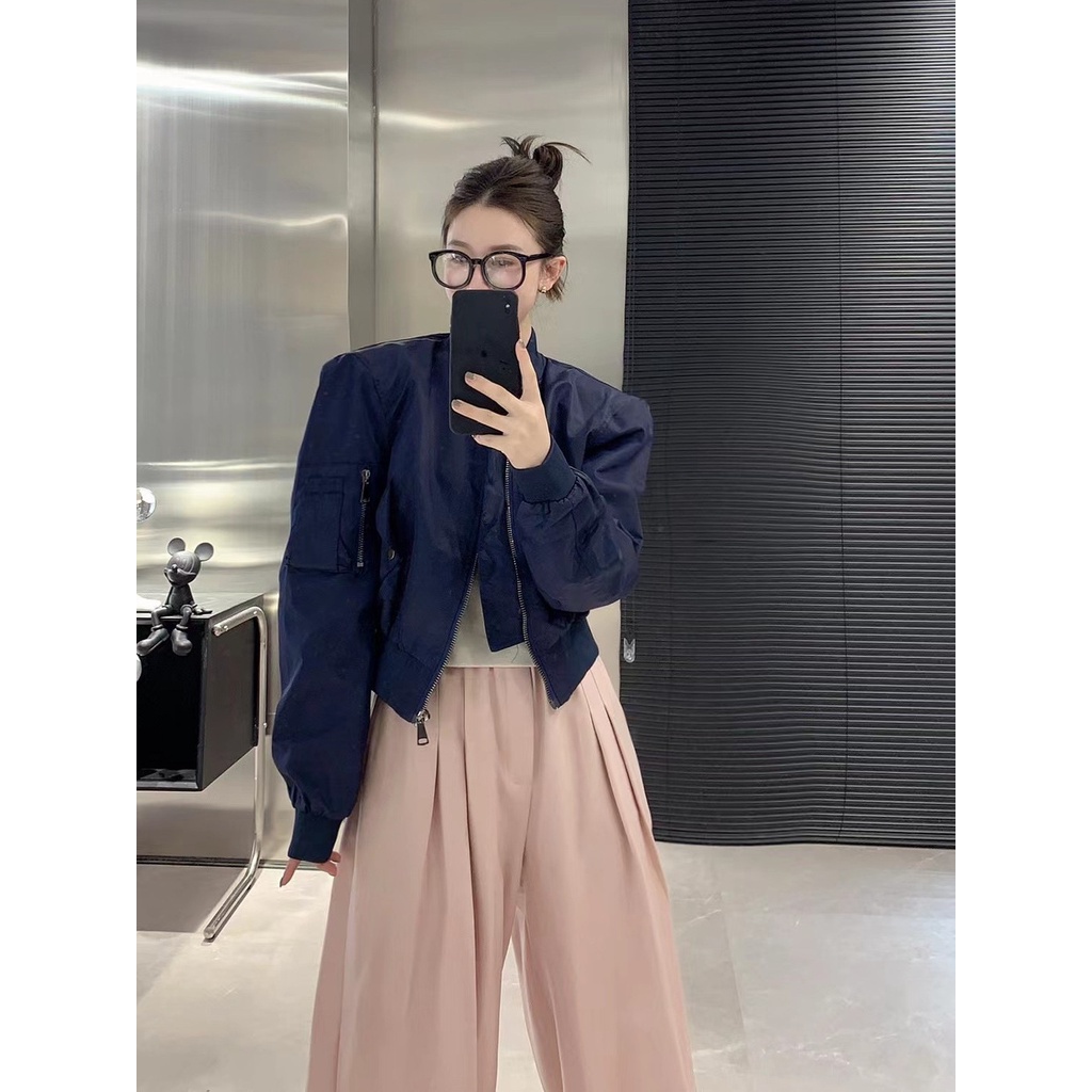 Áo Khoác Bóng Chày Ngắn Phối Túi Màu Sắc Ngọt Ngào Thời Trang Xuân Thu 2023 Cho Nữ