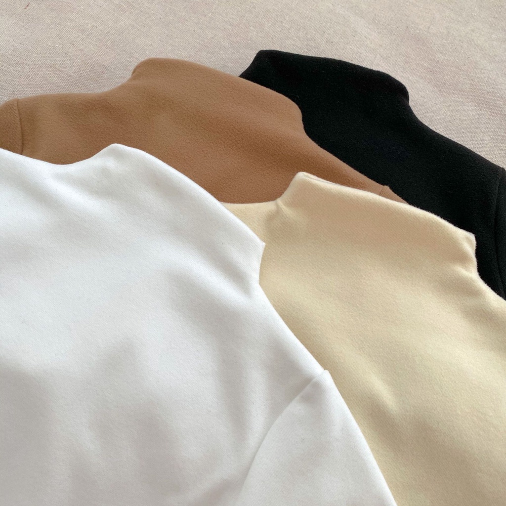 Áo Thun Tay Dài Cổ Cao Màu Trơn Đơn Giản Phong Cách Mới Mùa Thu 2023