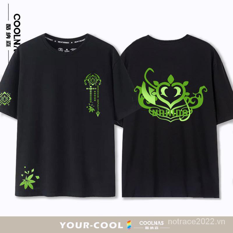 ★Genshin Impact★M Merchandise Nahida cos Áo Thun Cotton Tay Ngắn Cổ Tròn Màu Trơn Thời Trang Mùa Hè