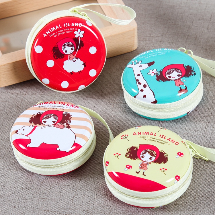 Túi Đựng Tiền Xu / Tai Nghe Mini Bằng Thiếc Hình Tròn Họa Tiết Hoạt Hình Có Khóa Kéo Cyr310