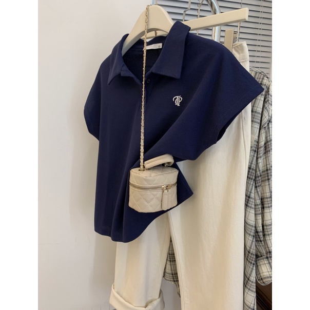 「CZC」Áo Thun Polo Tay Ngắn Thêu Họa Tiết Đơn Giản Phong Cách Pháp Thời Trang Mùa Hè Cho Nữ