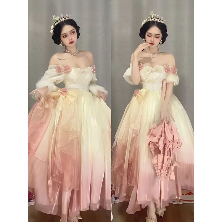 Đầm Công Chúa Dáng Dài Màu Hồng Gradient Phong Cách lolita