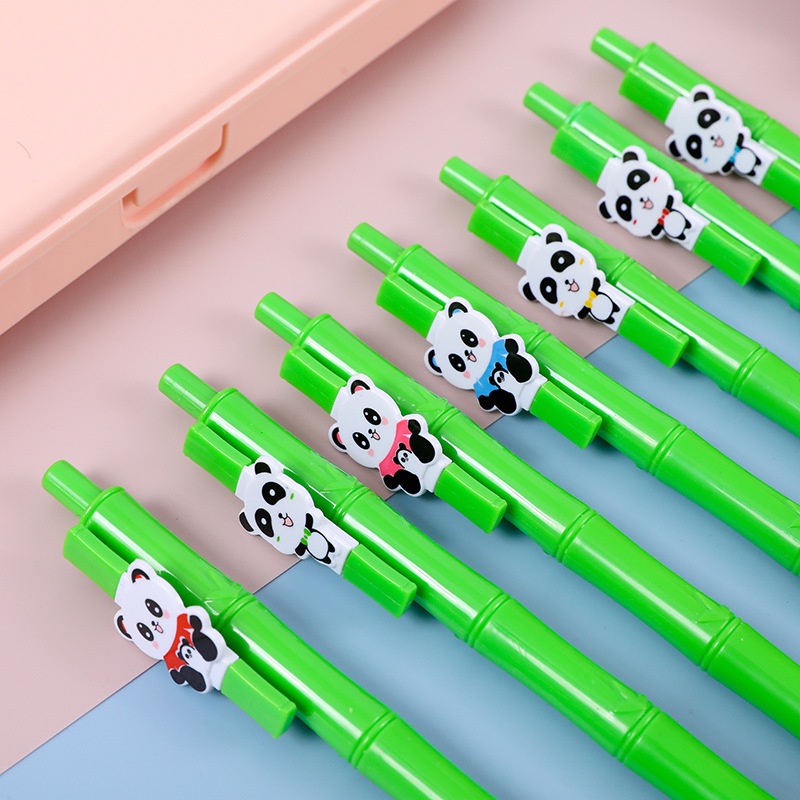 Bút Mực Gel Dạng Nhấn Bằng Tre Hình Gấu Trúc Màu Đen