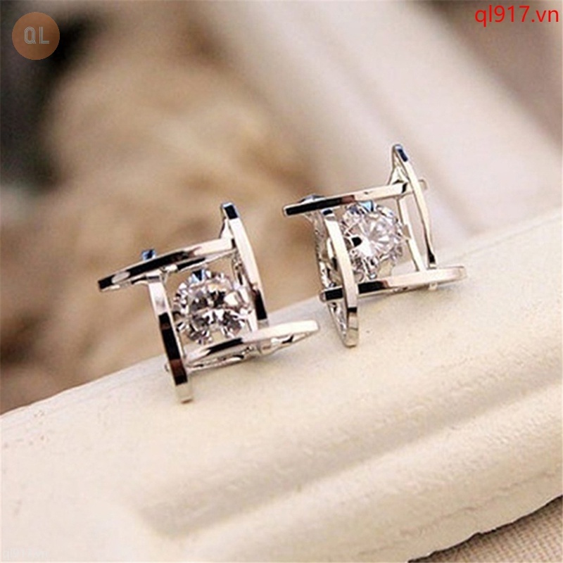 Đôi Bông Tai Hình Vuông Đính Đá Thời Trang Cho Nữ