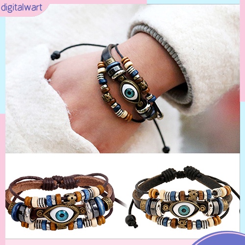 Vòng Tay Da Mặt Hình Mắt Thổ Nhĩ Kỳ Handmade Có Thể Điều Chỉnh Dành Cho Nam Nữ