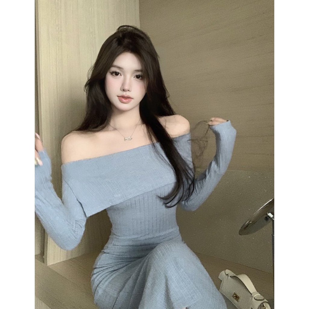 Đầm Midi Một Mảnh Ôm Dáng Hở Một Bên Vai Gợi Cảm Cho Nữ