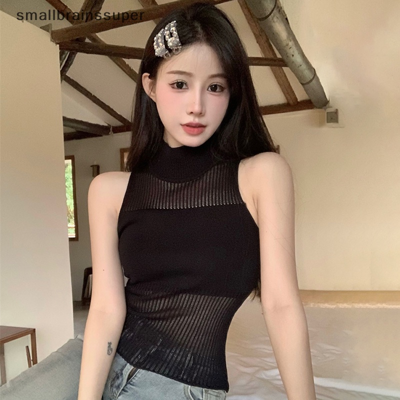 Áo Dệt Kim Sát Nách Cổ Lọ Màu Trơn Thời Trang Mùa Hè Cho Nữ