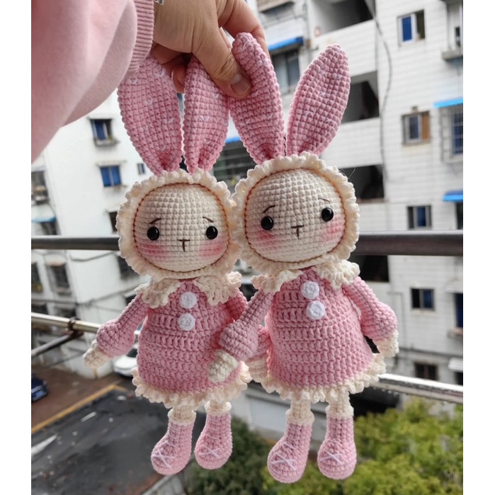 Gấu bông, Thỏ mimi handmade cao cấp Amigurumi - Búp bê Thỏ bông len móc tay thủ công dễ thương làm quà cho bé