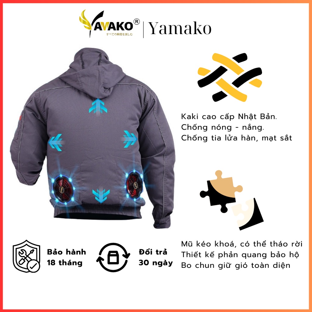 Áo điều hoà Yamako bán rời, Áo điều hoà quạt gió Nhật Bản XANH RÊU