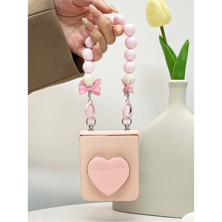 Thời Trang Bao Da Điện Thoại Màu Hồng Đính Hạt Dễ Thương Cho samsung galaxy z flip 5 4 3 zflip5 flip4 5g Ốp