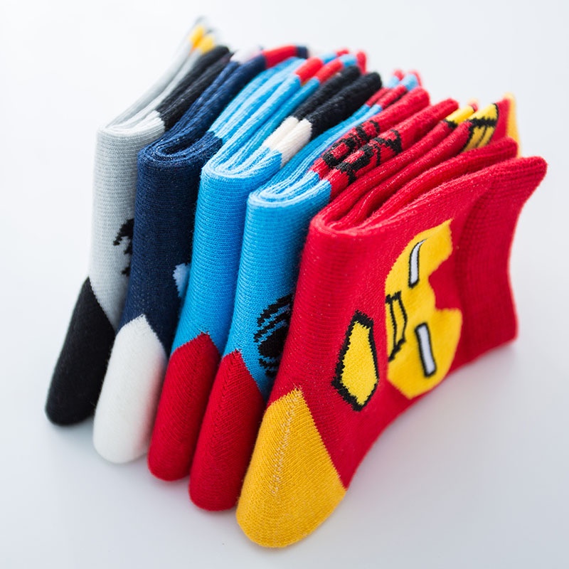 Vớ Cotton Dày Thoáng Khí Giữ Ấm Mùa Đông In Họa Tiết Hoạt Hình Marvel Iron Man Superman Batman