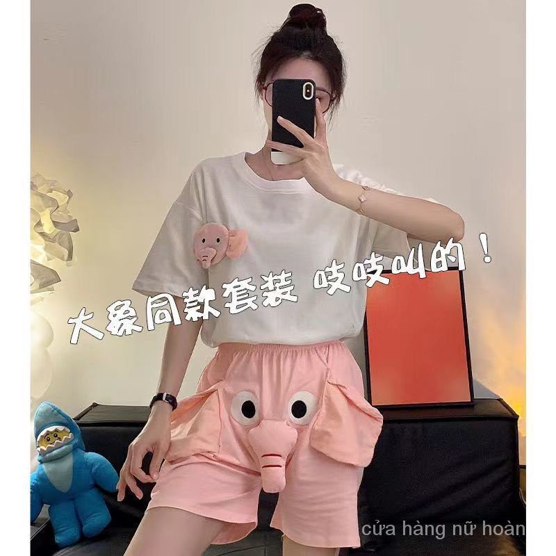 Bộ Đồ Ngủ Pijama Ba Chiều In Hình Chú Voi Dễ Thương Thời Trang Mùa Hè Cho Cặp Đôi